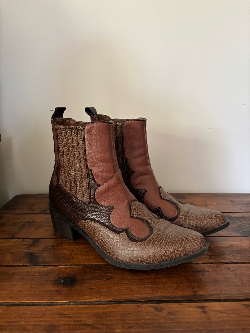 Coconuts by Matisse Two-Tone Brown Western Chelsea Booties